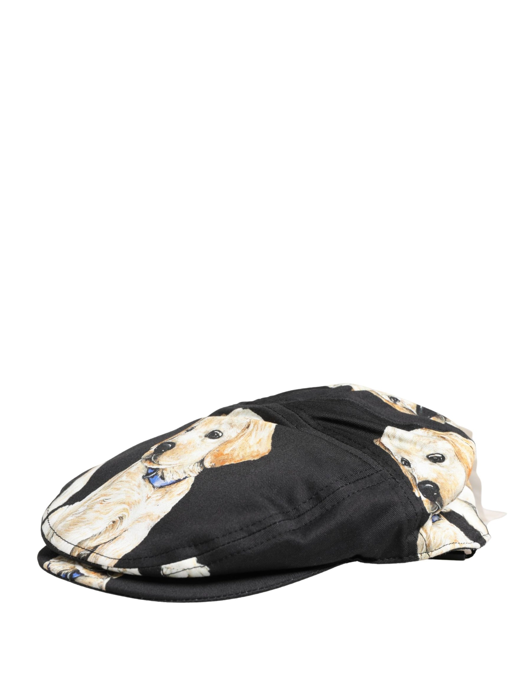 Dolce & Gabbana Men Black Dog Cotton Newsboy Cloth Capello Hat | Regal Royce