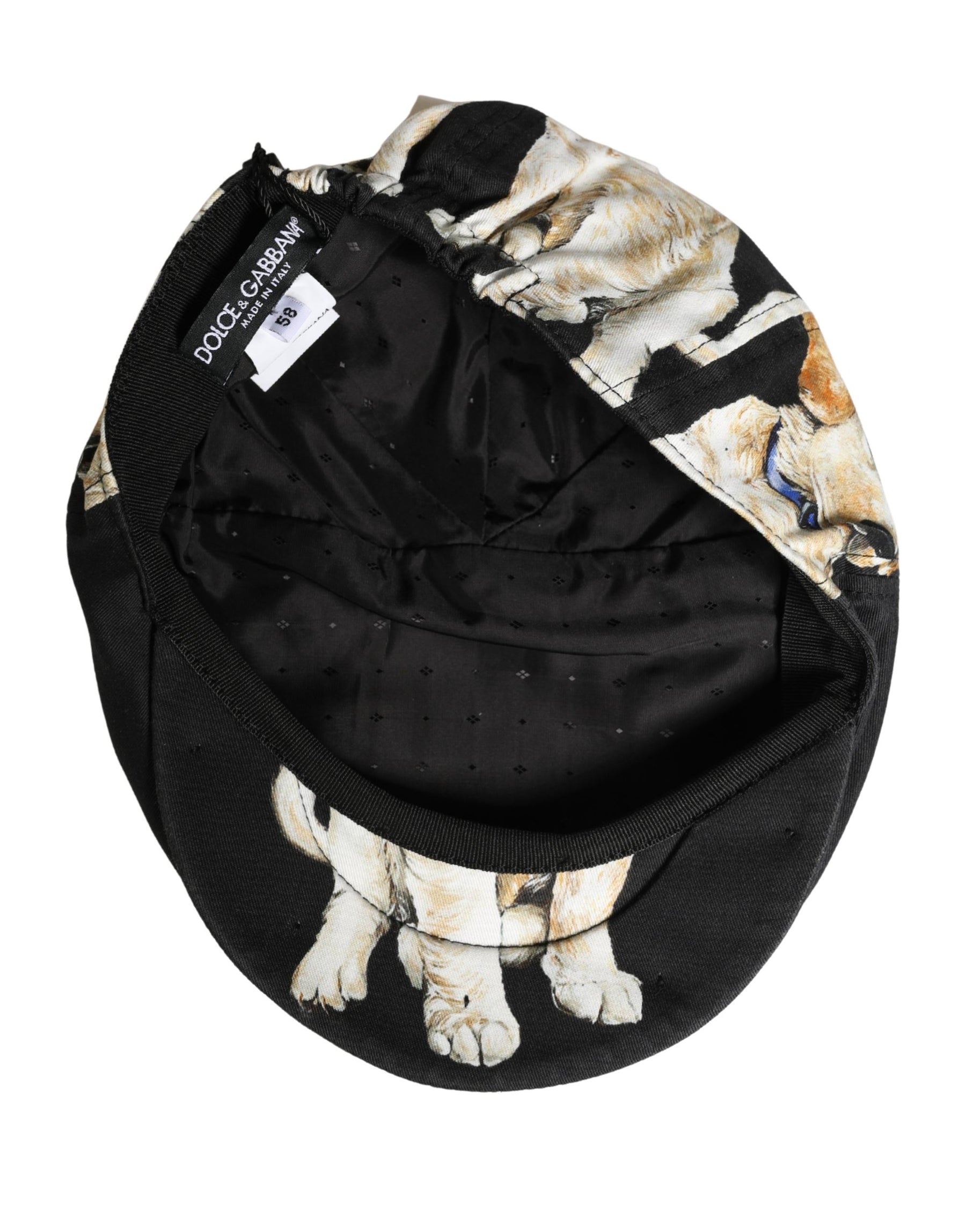 Dolce & Gabbana Men Black Dog Cotton Newsboy Cloth Capello Hat | Regal Royce