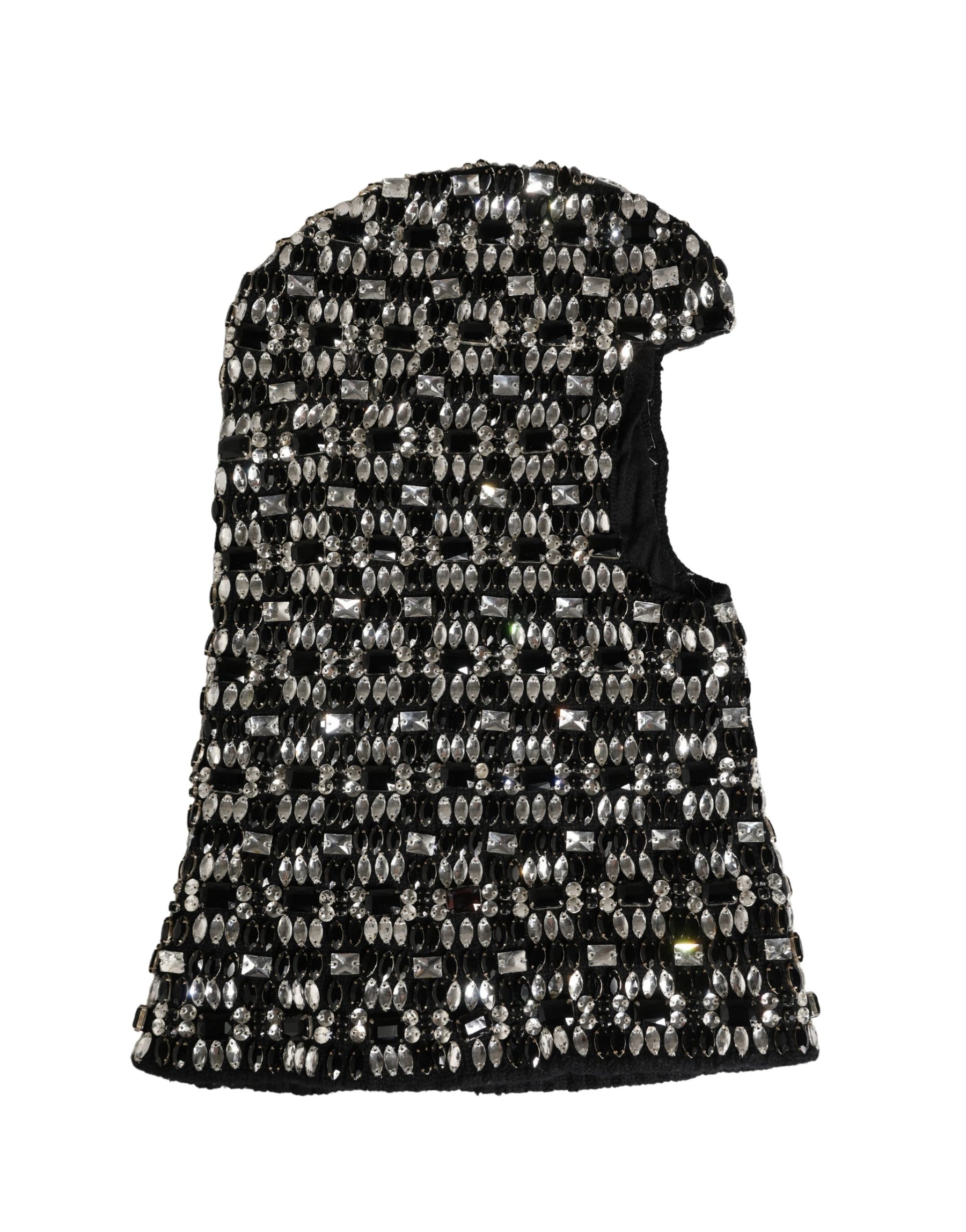 Dolce & Gabbana Black Wool Crystal Embellished Balaclava Hat | Regal Royce