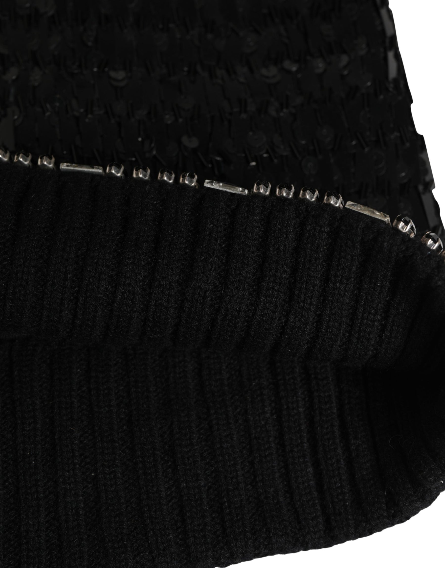 Dolce & Gabbana Black Wool Crystal Embellished Balaclava Hat | Regal Royce