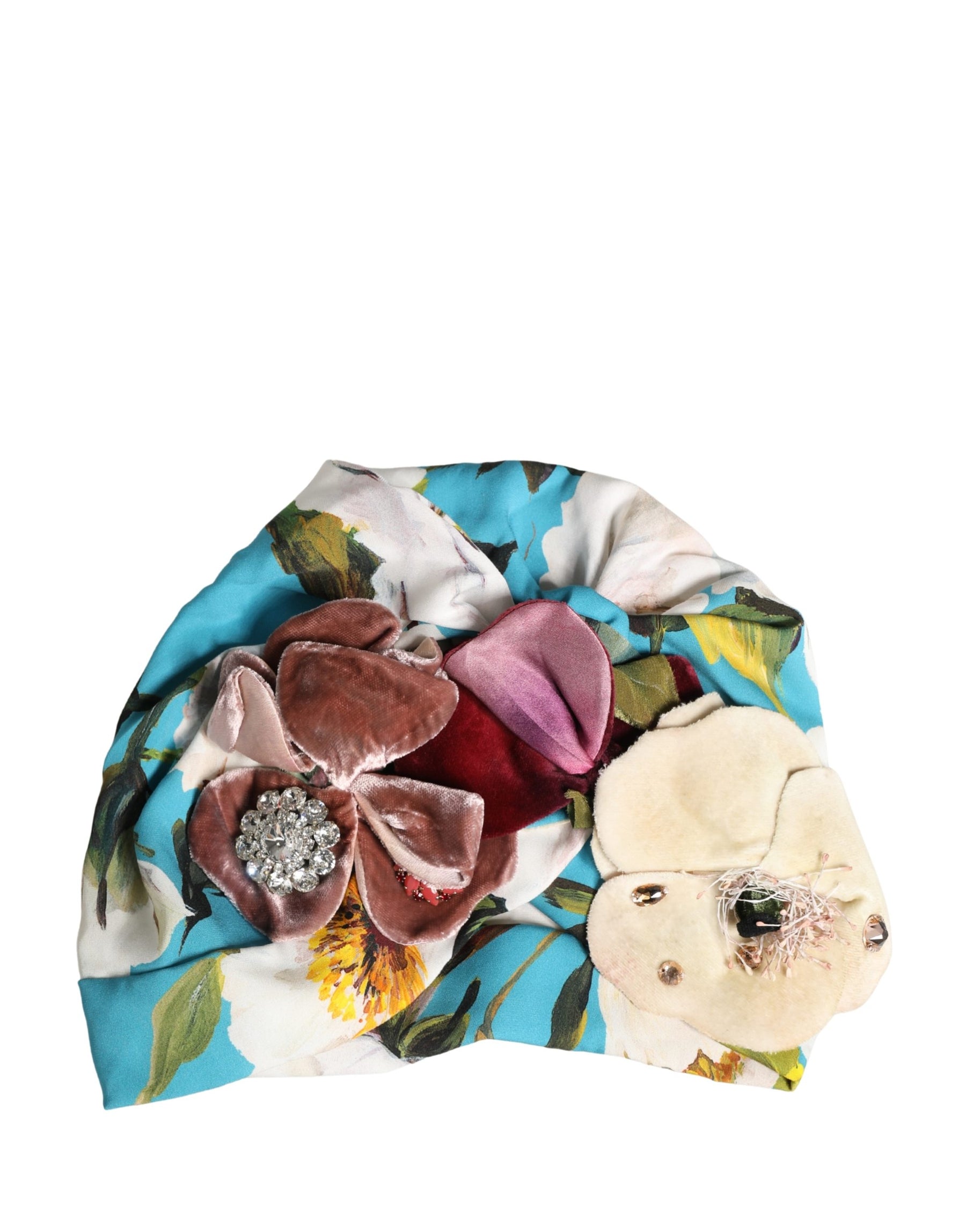 Dolce & Gabbana Blue Floral Motif Turban Headwear Women Hat | Regal Royce