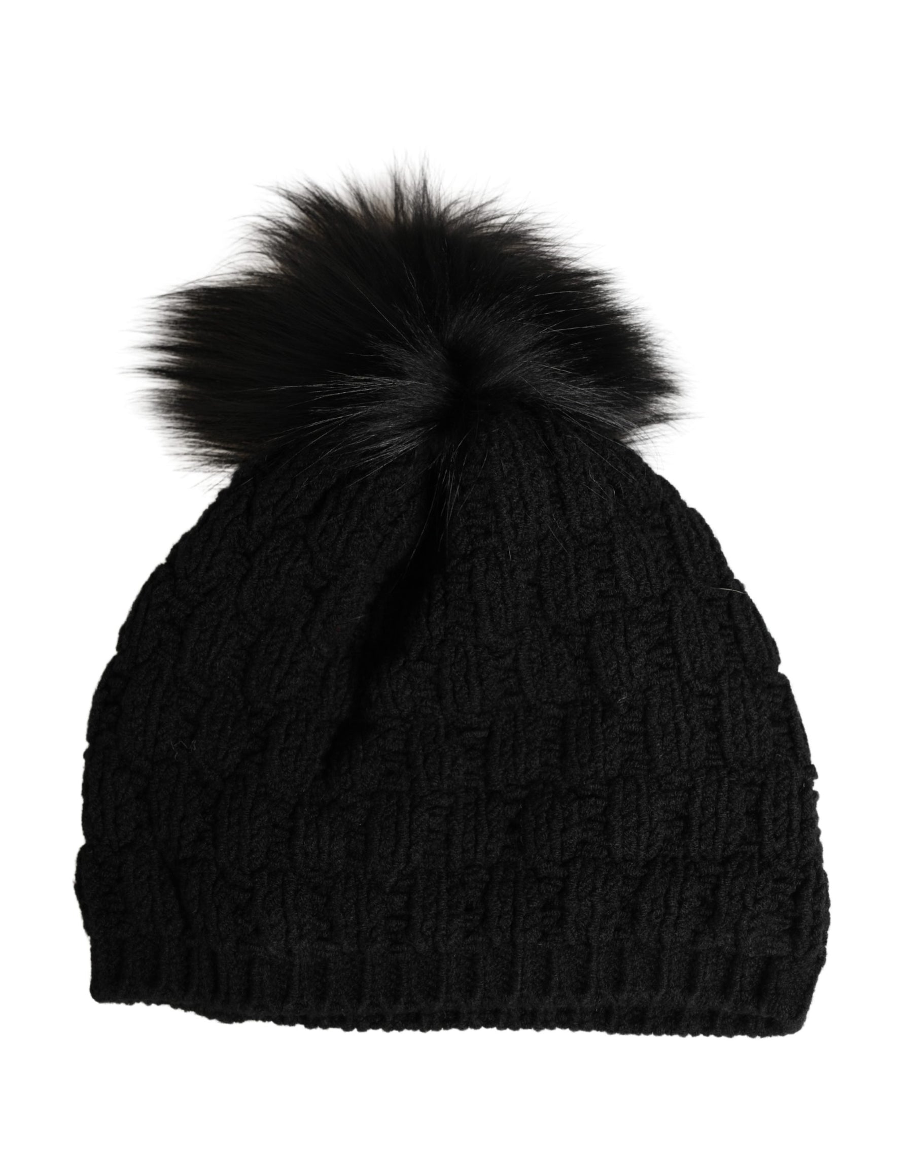 Dolce & Gabbana Black Acrylic Knitted Fur Winter Beanie | Regal Royce