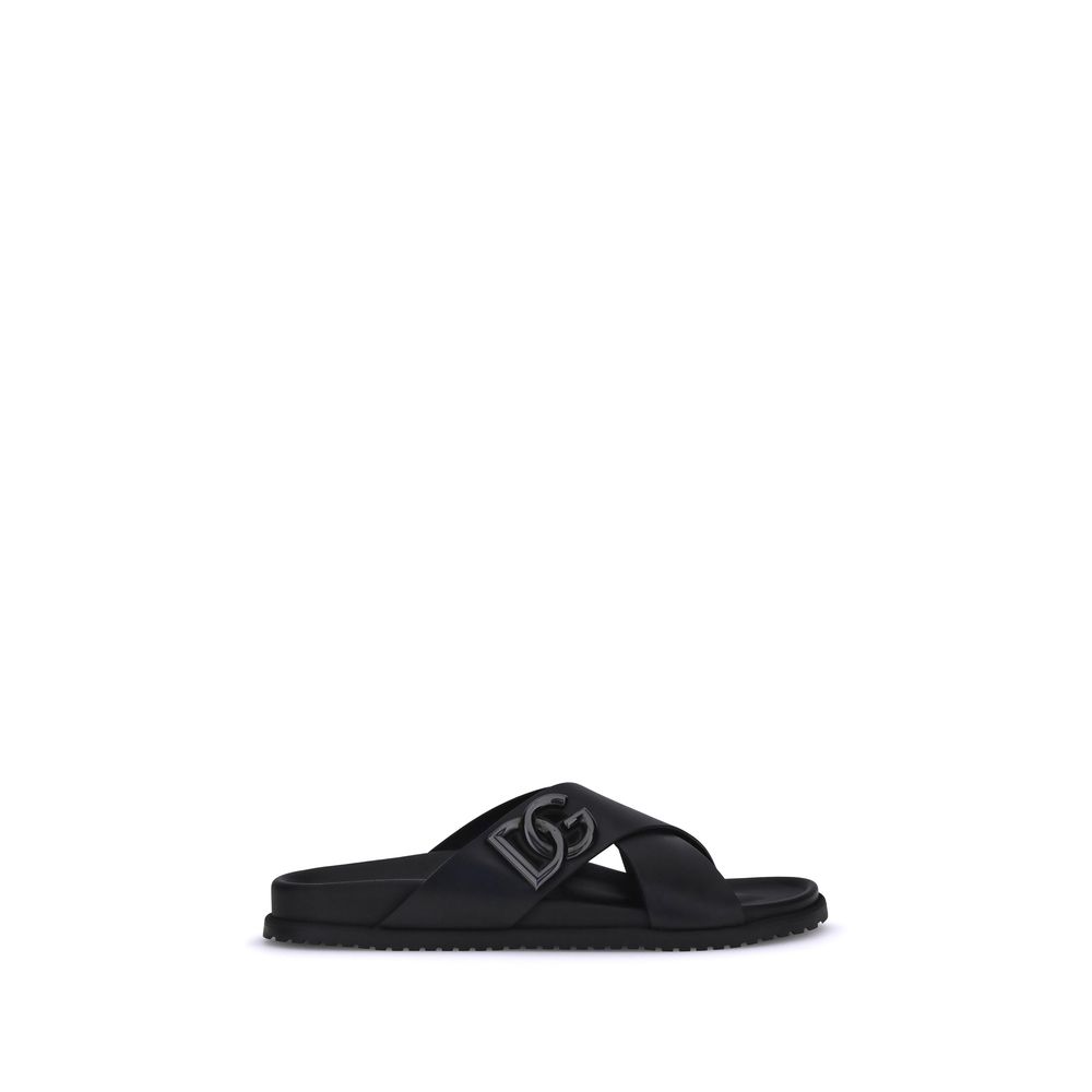 Dolce & Gabbana Black Calf Leather Bos Taurus Sandals | Regal Royce