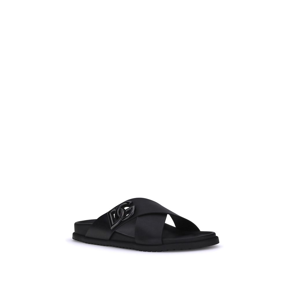 Dolce & Gabbana Black Calf Leather Bos Taurus Sandals | Regal Royce