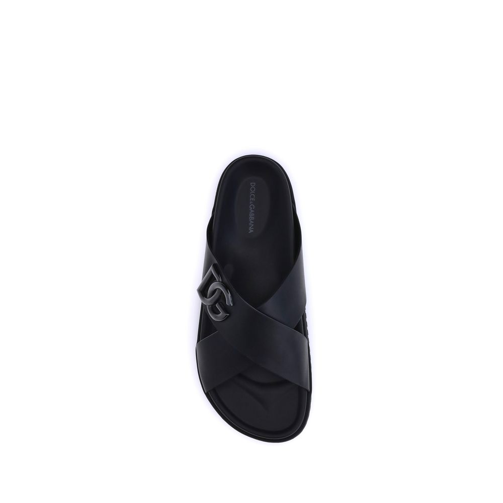 Dolce & Gabbana Black Calf Leather Bos Taurus Sandals | Regal Royce