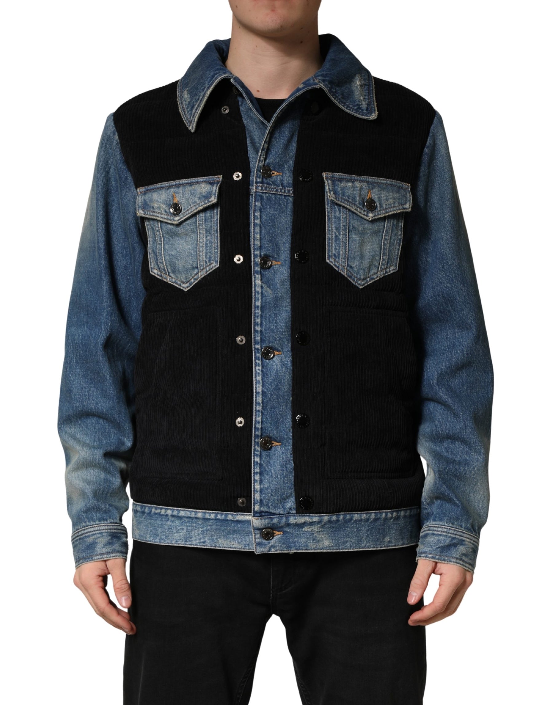 Dolce & Gabbana Black Blue Cotton Denim Blouson Men  Jacket | Regal Royce