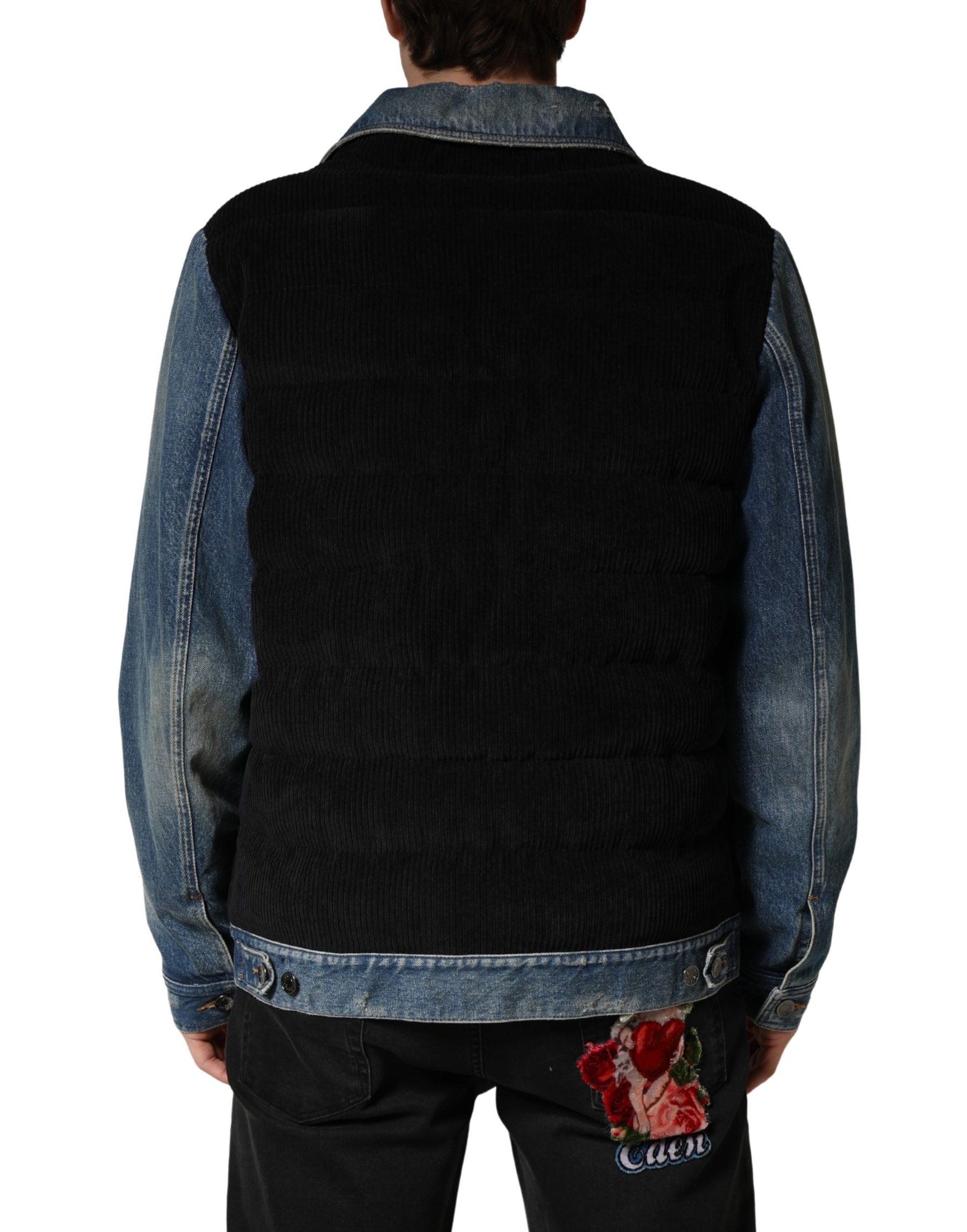 Dolce & Gabbana Black Blue Cotton Denim Blouson Men  Jacket | Regal Royce
