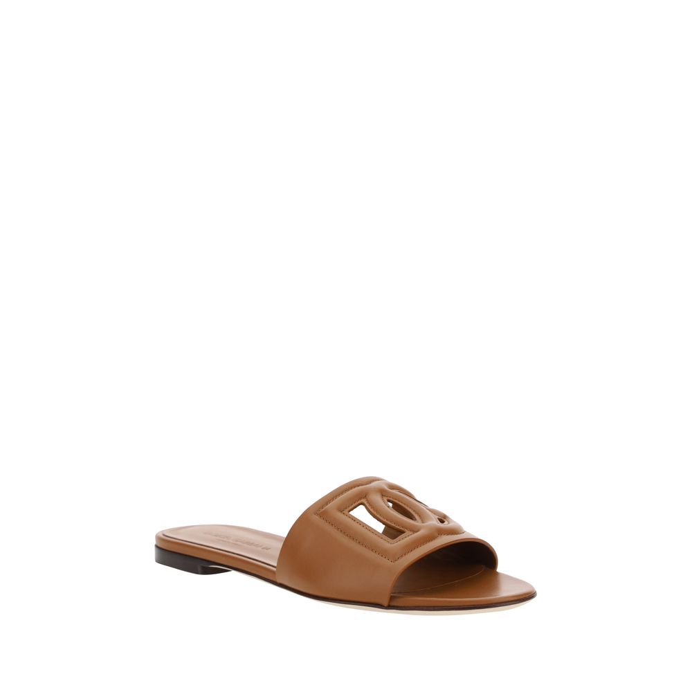 Dolce & Gabbana Brown Calf Leather Bos Taurus Flat Sandals | Regal Royce