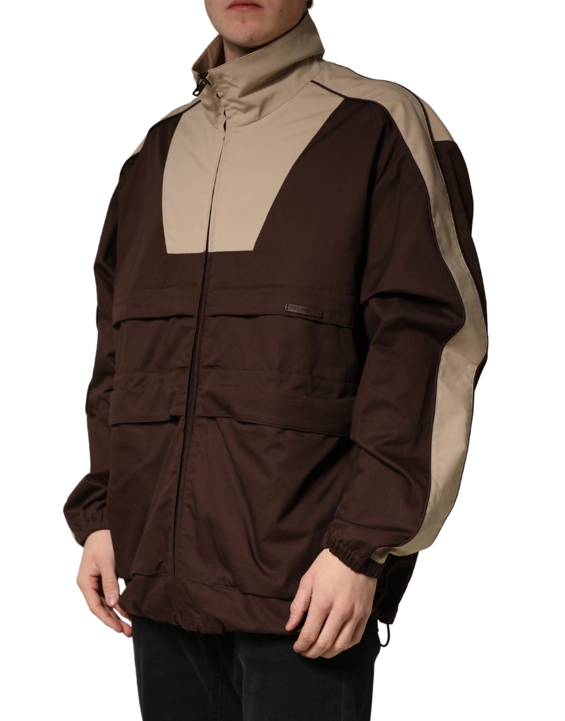 Dolce & Gabbana Brown Beige Cotton Zip Windbreaker Jacket | Regal Royce