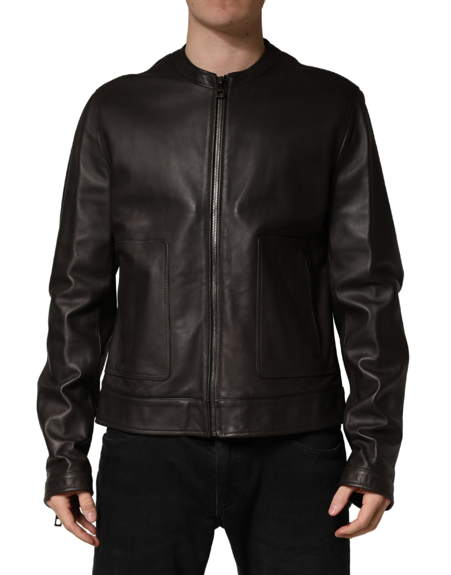 Dolce & Gabbana Black LambskinLeather Full Zip Biker Jacket | Regal Royce