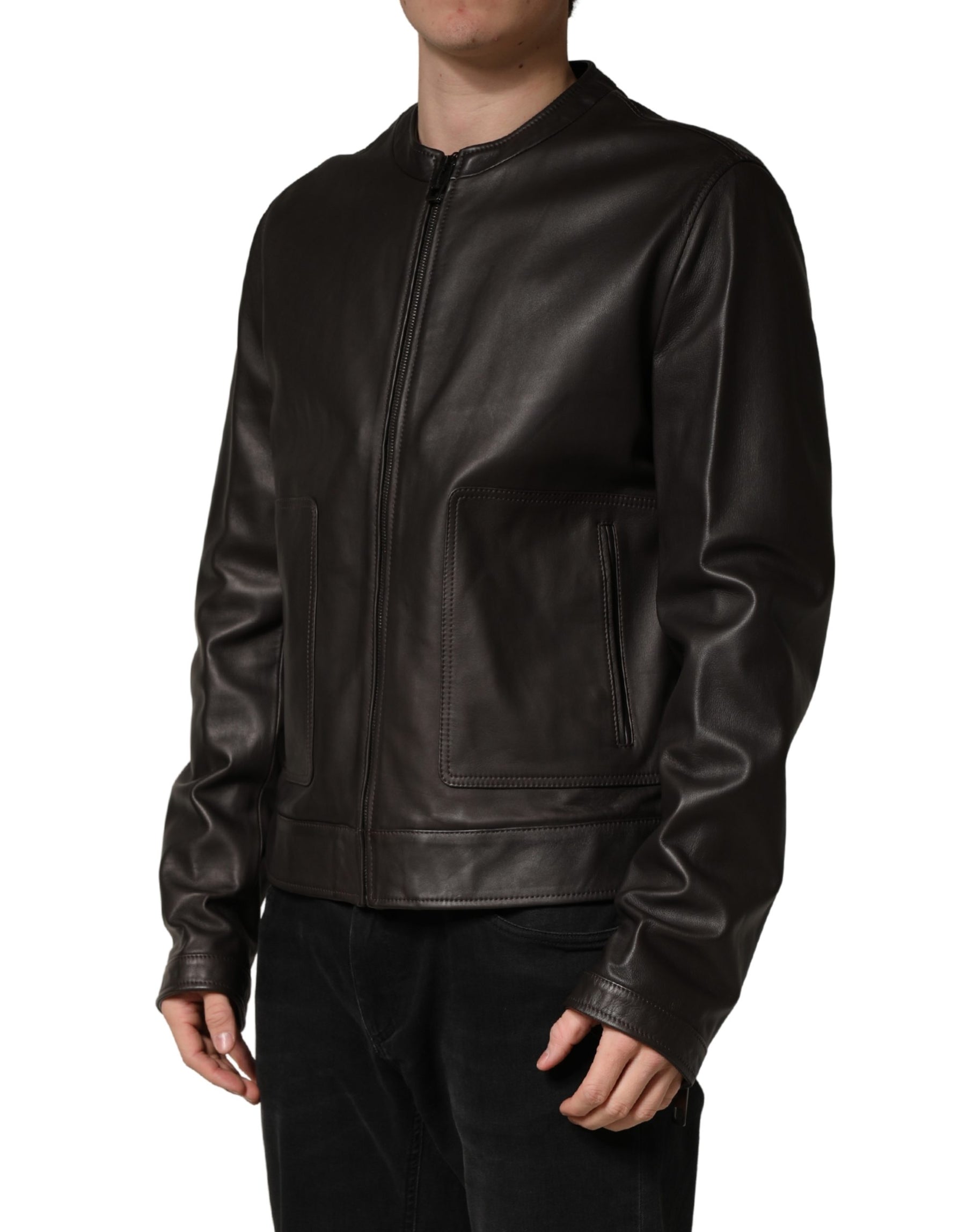 Dolce & Gabbana Black LambskinLeather Full Zip Biker Jacket | Regal Royce