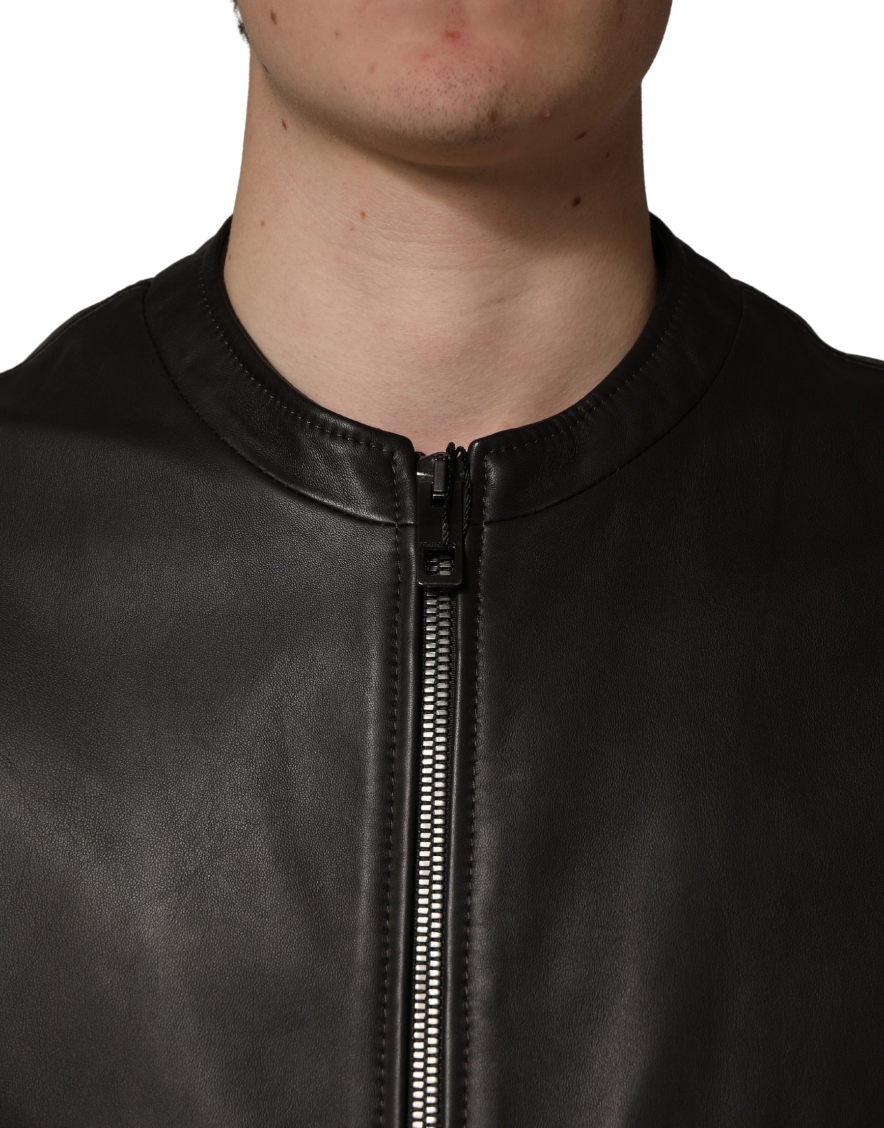 Dolce & Gabbana Black LambskinLeather Full Zip Biker Jacket | Regal Royce