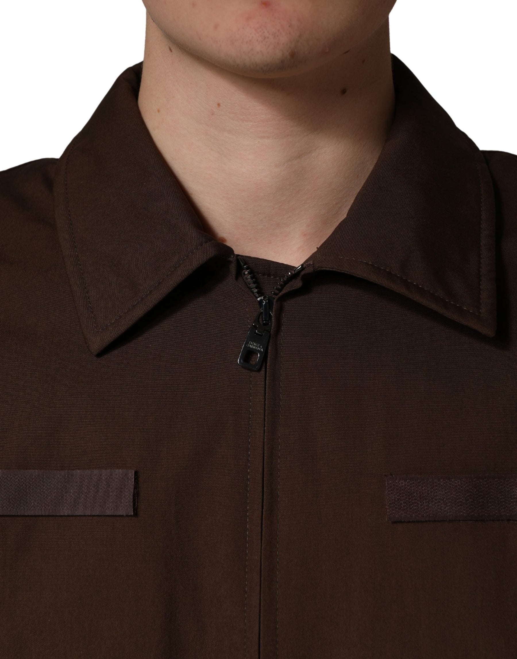 Dolce & Gabbana Brown Cotton Stretch Full Zip Bomber Jacket | Regal Royce