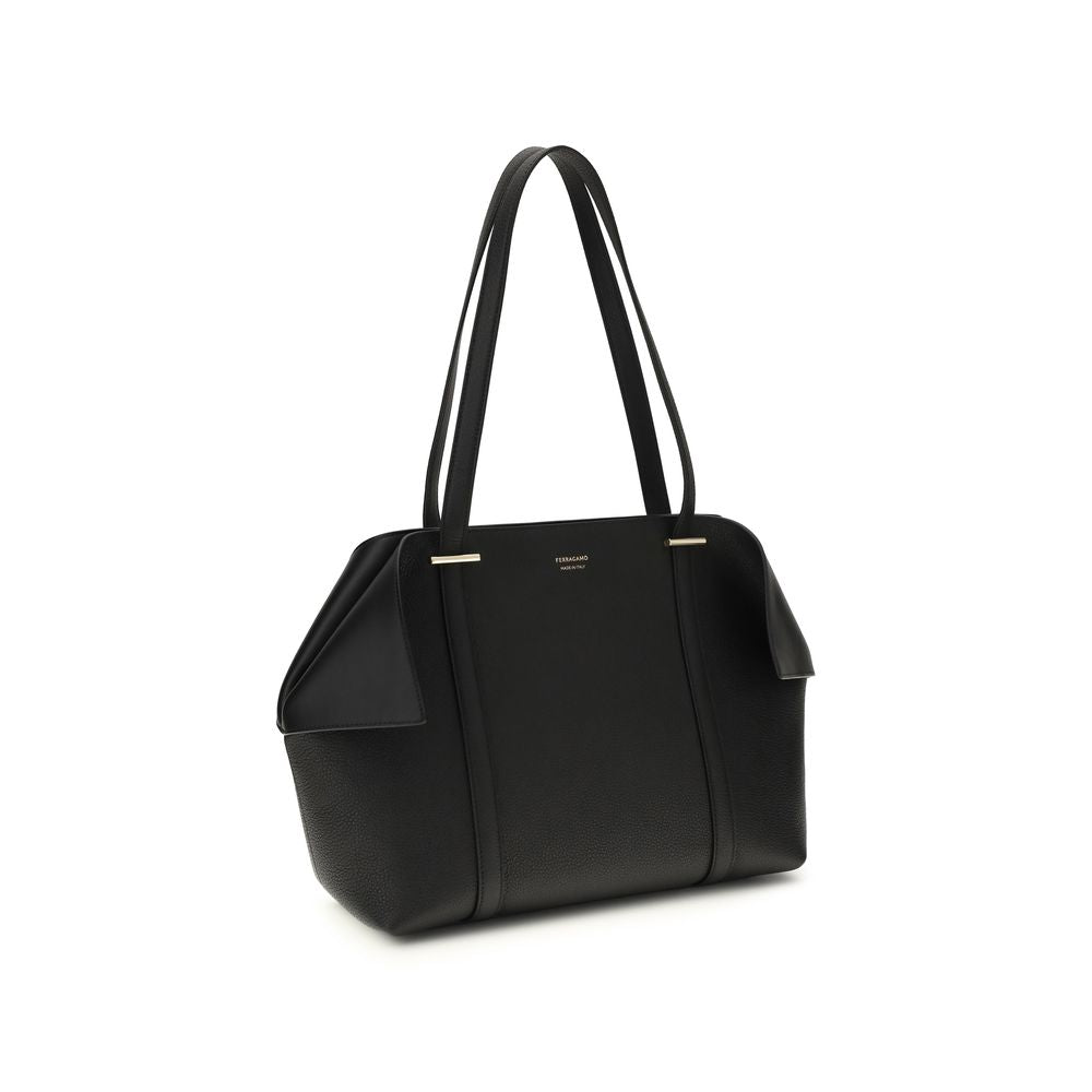 Ferragamo Black Calf Leather Bos Taurus Shoulder Bag | Regal Royce