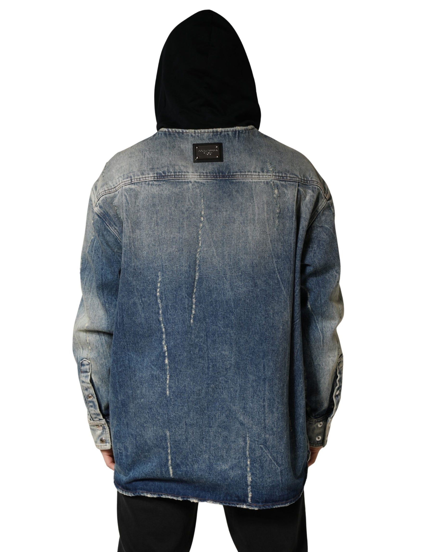 Dolce & Gabbana Blue Hooded Cotton Buttoned Denim Jacket | Regal Royce