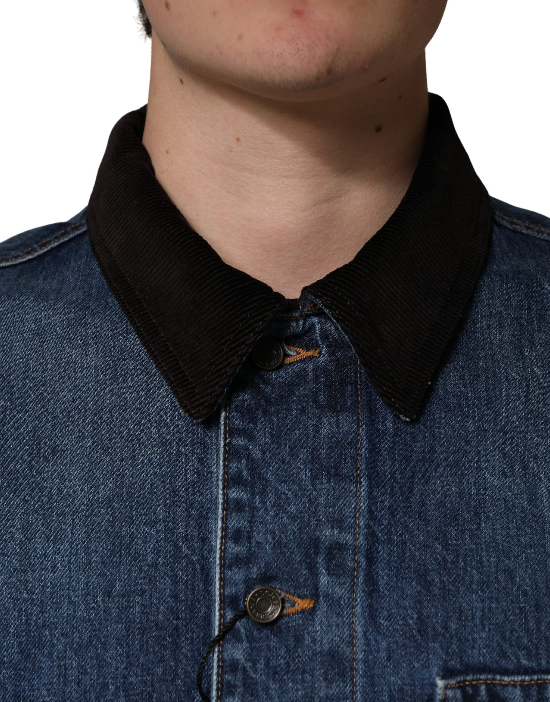 Dolce & Gabbana Black Blue Cotton Denim Blouson Men Jacket | Regal Royce