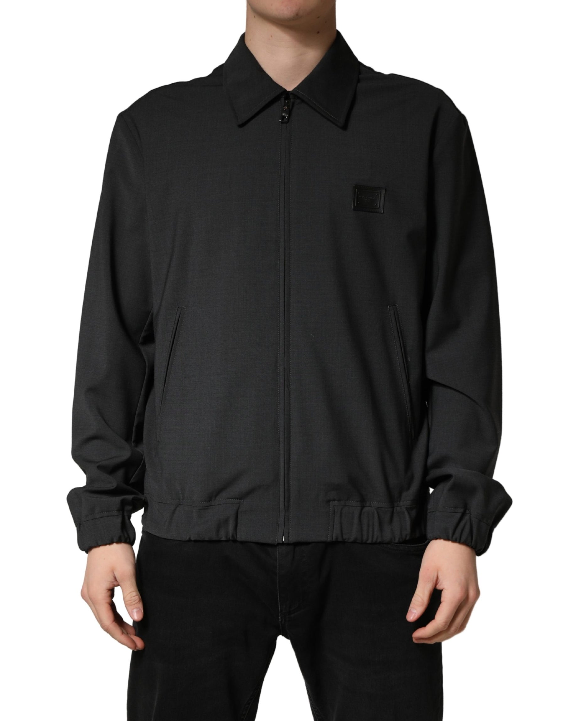 Dolce & Gabbana Black Wool Logo Full Zip Men Bomber Jacket | Regal Royce