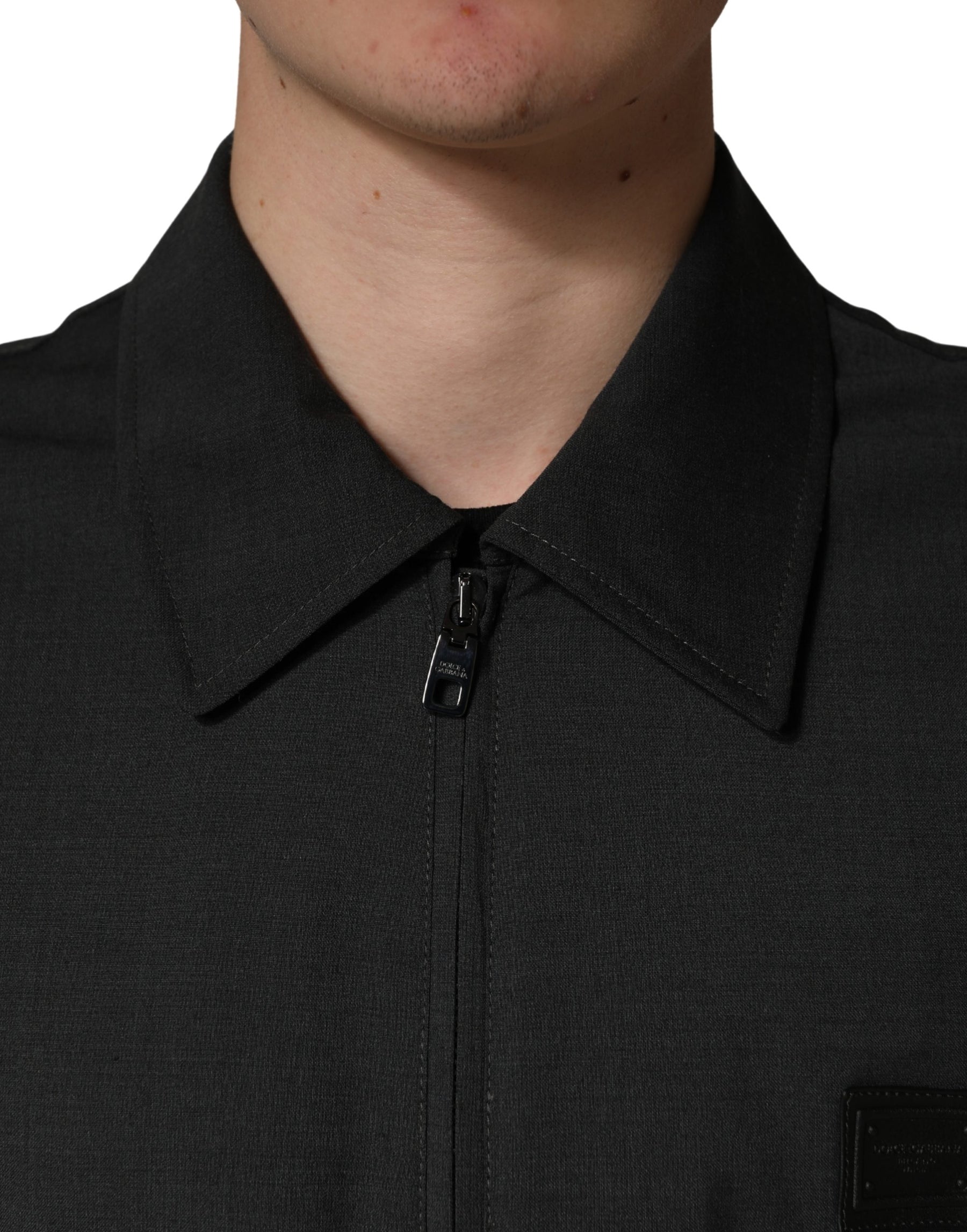 Dolce & Gabbana Black Wool Logo Full Zip Men Bomber Jacket | Regal Royce