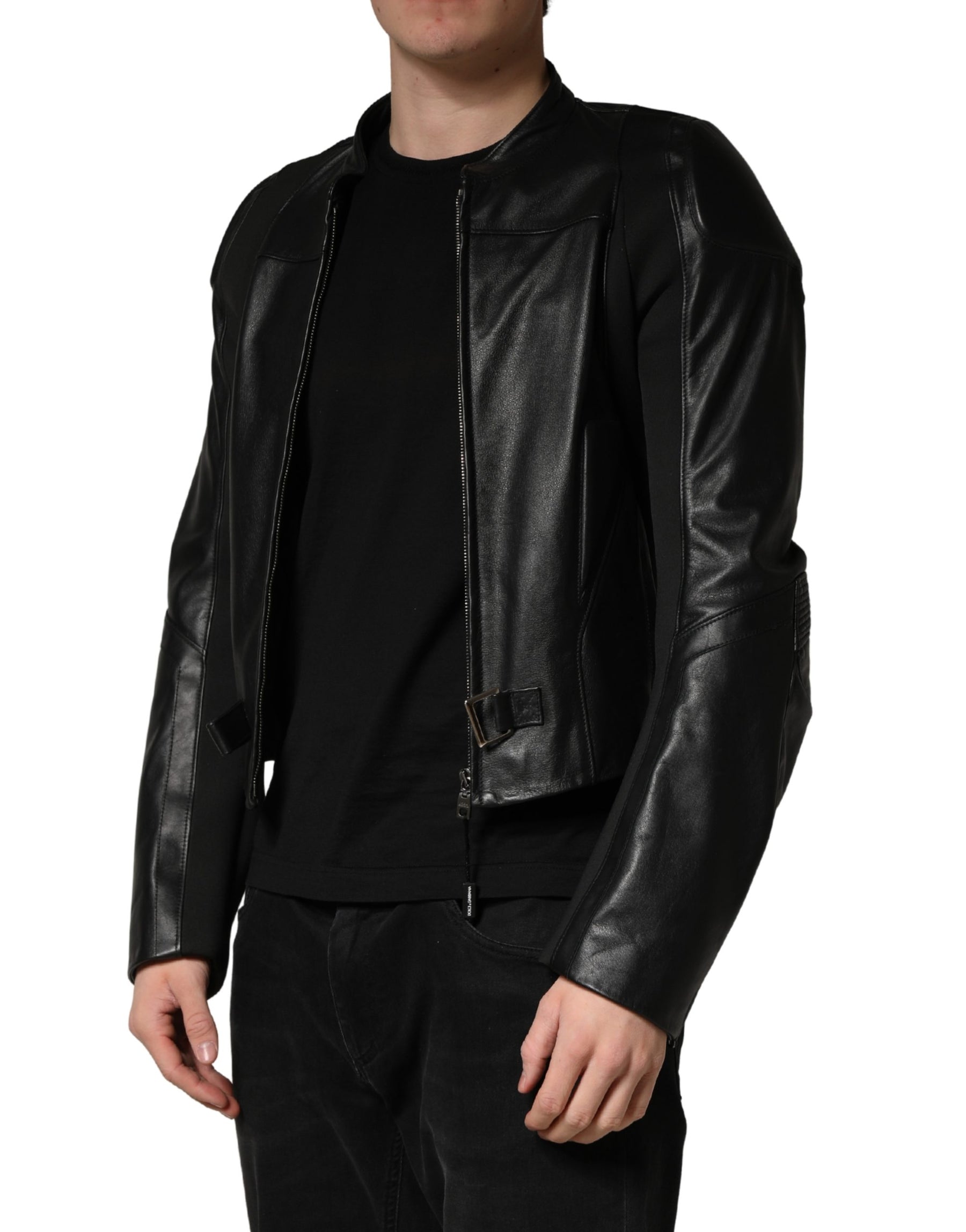 Dolce & Gabbana Black Nylon Full Zip Men Biker Coat Jacket | Regal Royce