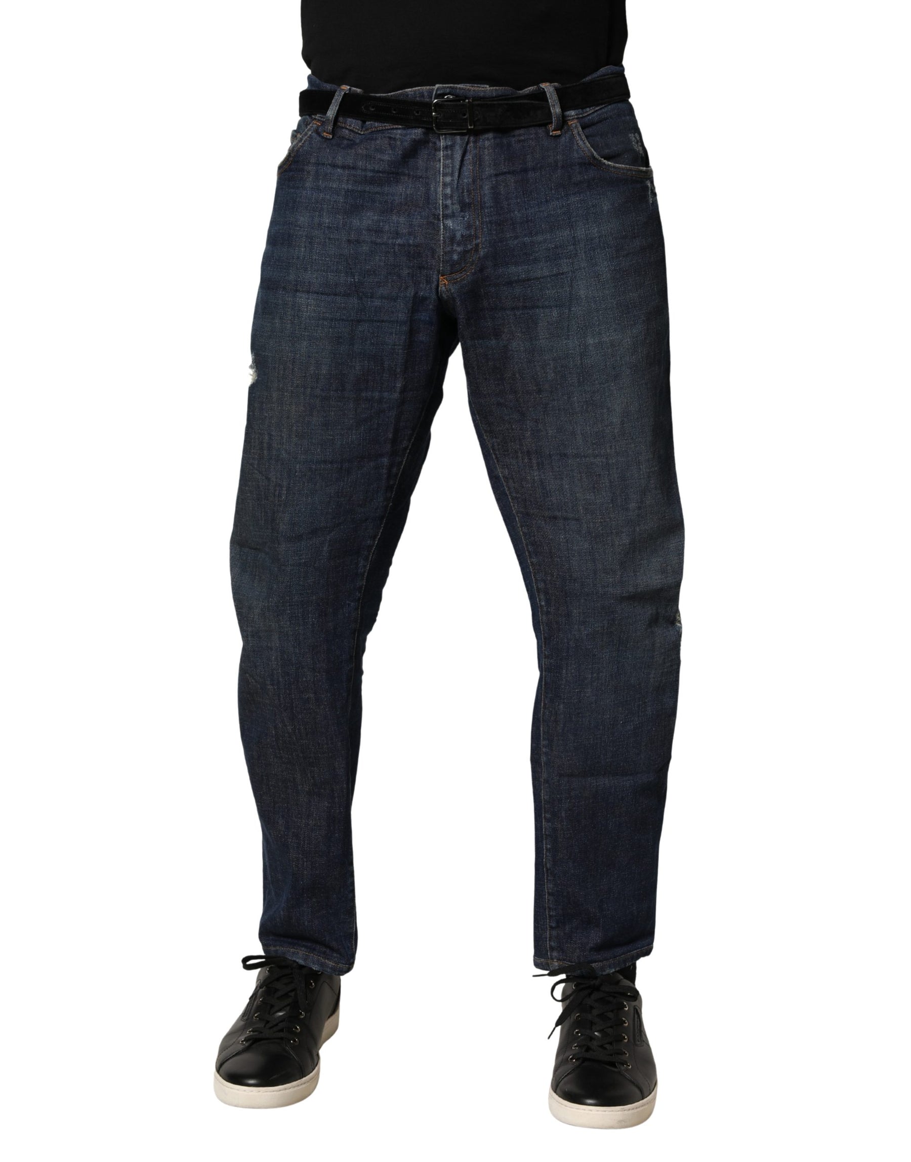 Dolce & Gabbana Dark Blue Washed Skinny Cotton Denim  Jeans | Regal Royce