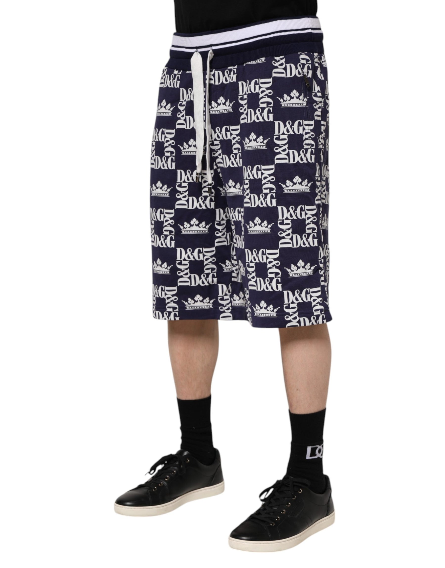 Dolce & Gabbana Blue DG Logo Print Chino Men Bermuda Shorts | Regal Royce