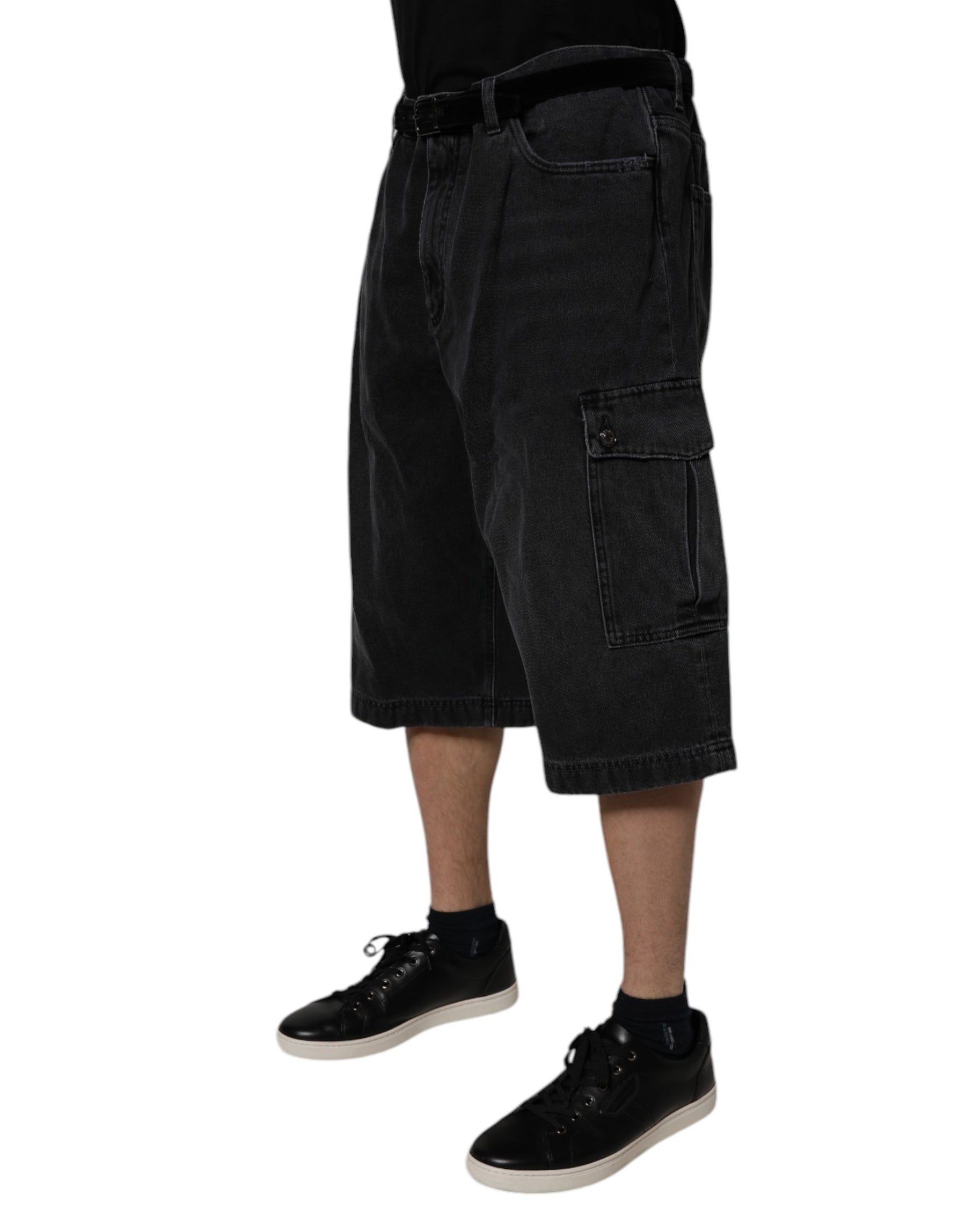Dolce & Gabbana Black Mid Waist Denim Cargo Bermuda  Shorts | Regal Royce