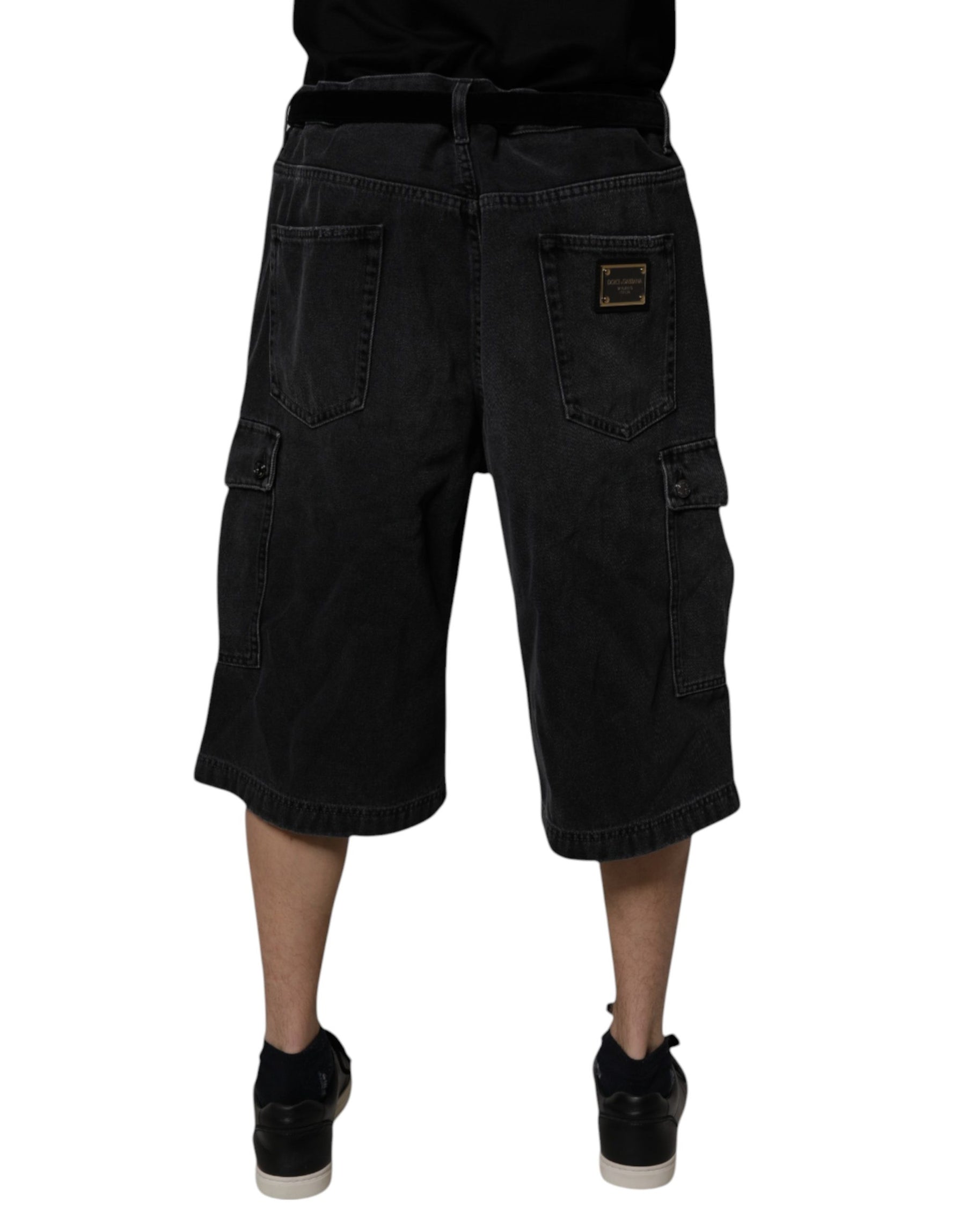 Dolce & Gabbana Black Mid Waist Denim Cargo Bermuda  Shorts | Regal Royce