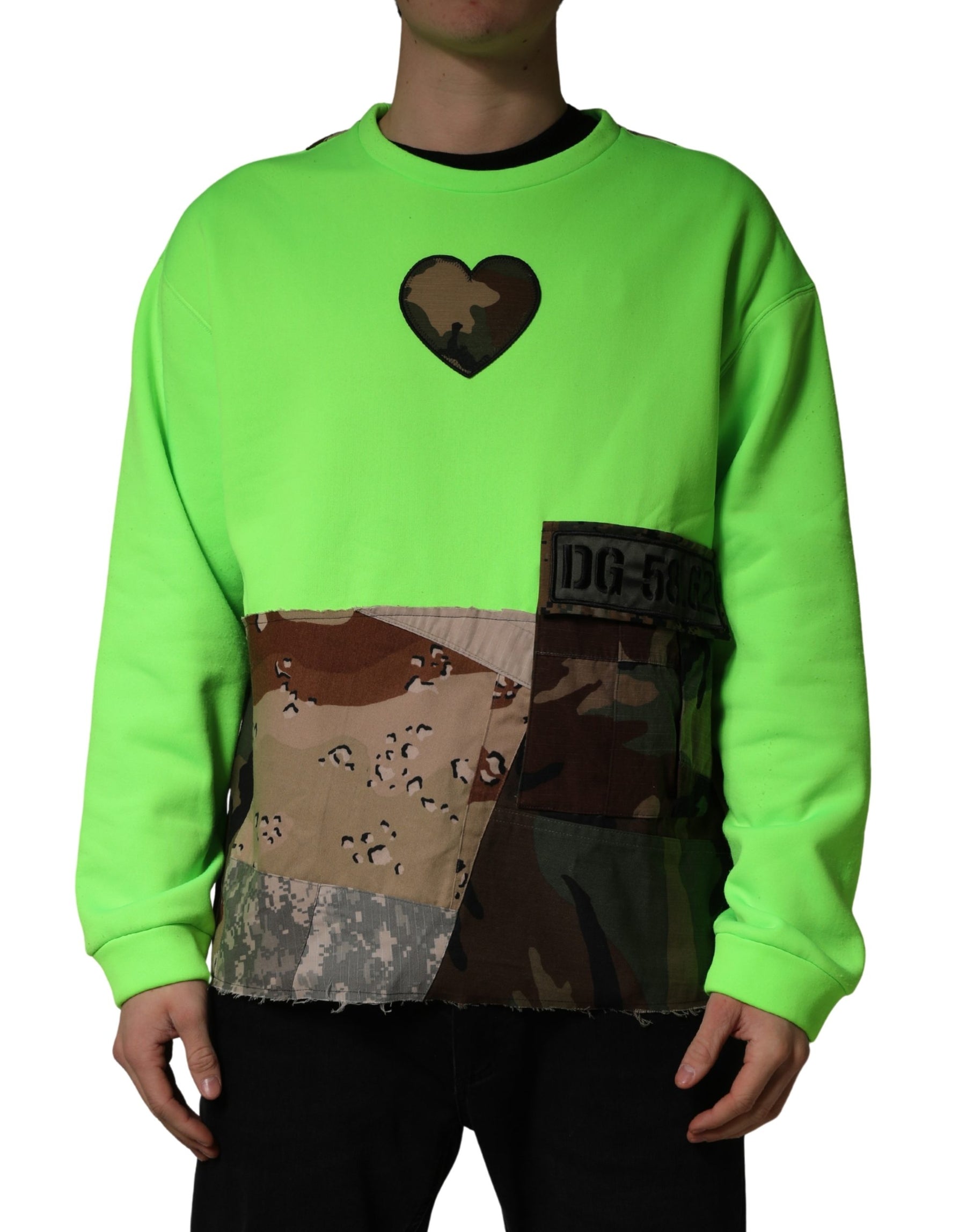Dolce & Gabbana Green Patchwork Heart Men Sweatshirt Sweater | Regal Royce