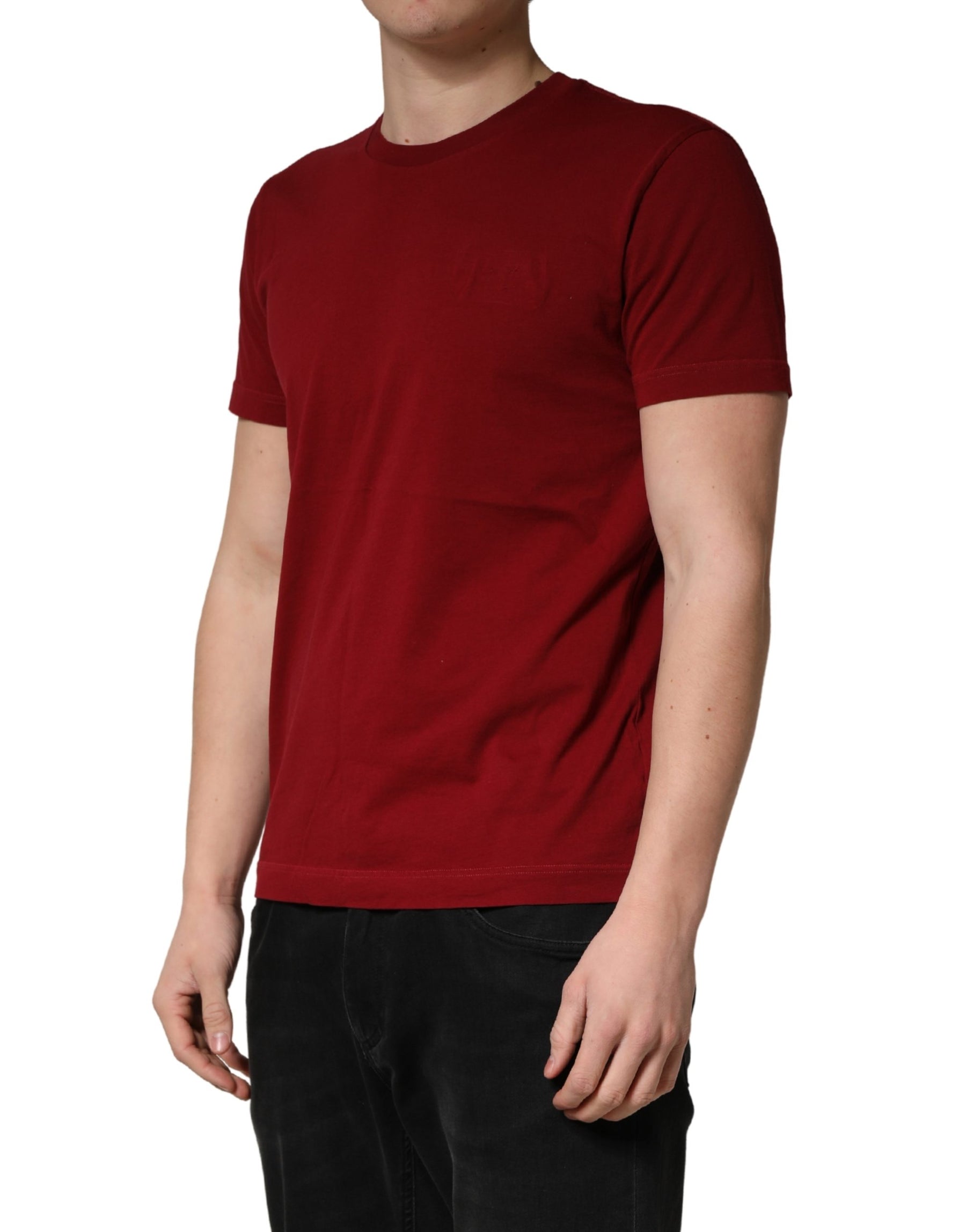 Dolce & Gabbana Maroon Cotton Crew Neck Short Sleeves T-shirt | Regal Royce