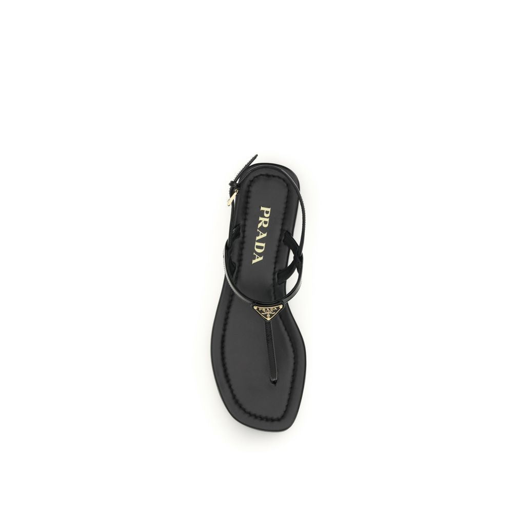 Prada Black Calf Leather Bos Taurus Flip-Flop Sandals | Regal Royce