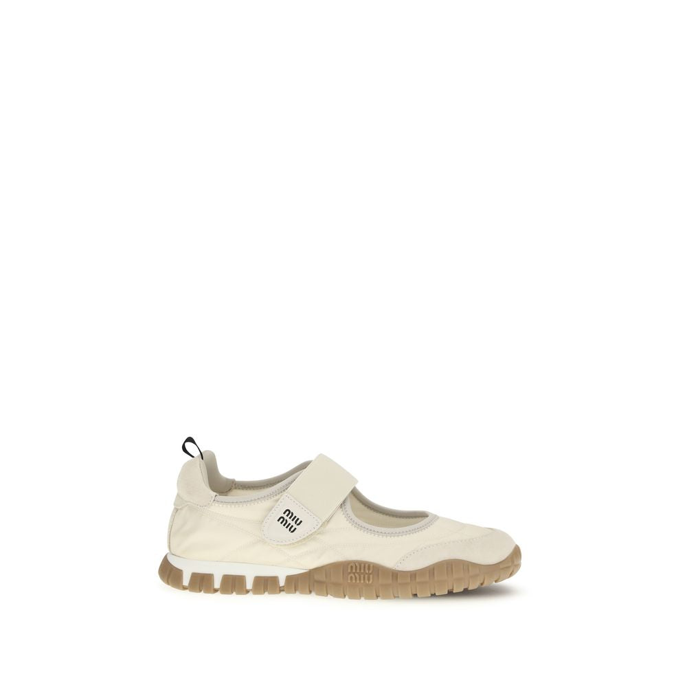 Miu Miu Beige Recycled Polyamide Ballet Flats | Regal Royce