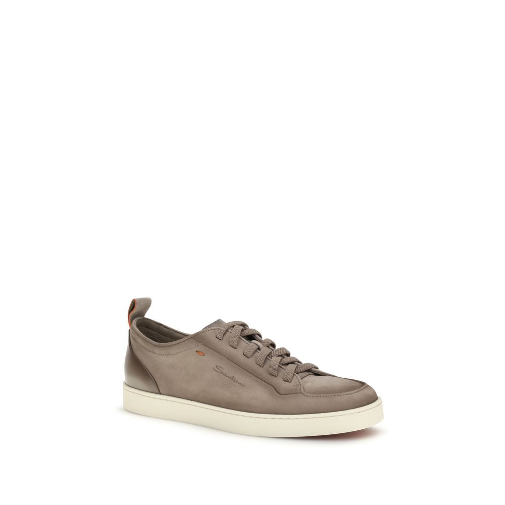 Santoni Beige Calf Leather Bos Taurus Low Top Sneakers | Regal Royce