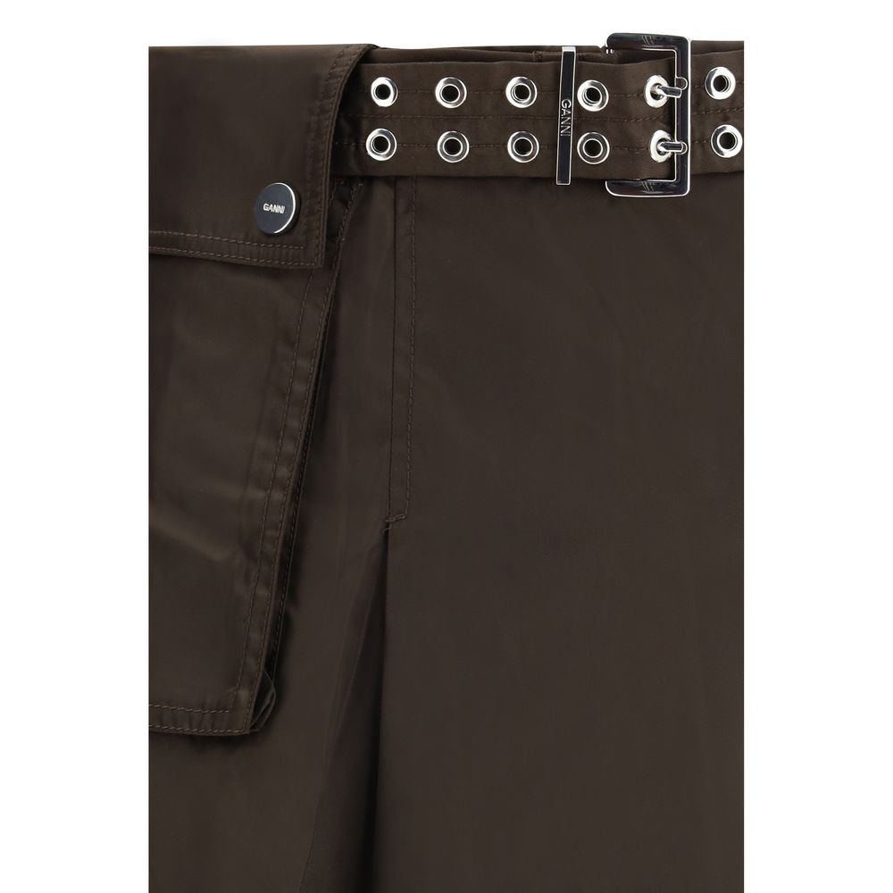 Ganni Brown Recycled Polyamide Long Skirt | Regal Royce
