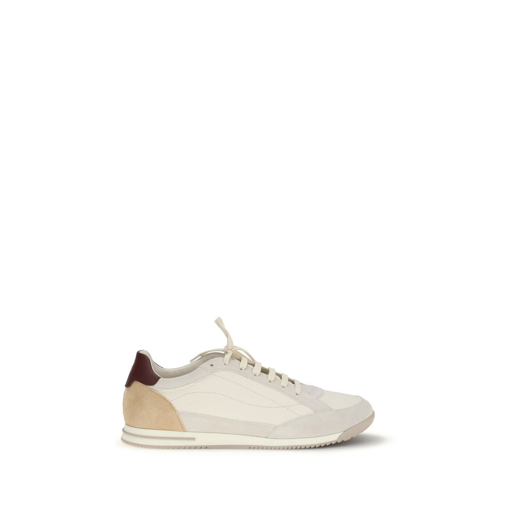 Brunello Cucinelli Beige Calf Leather Bos Taurus Sneakers | Regal Royce