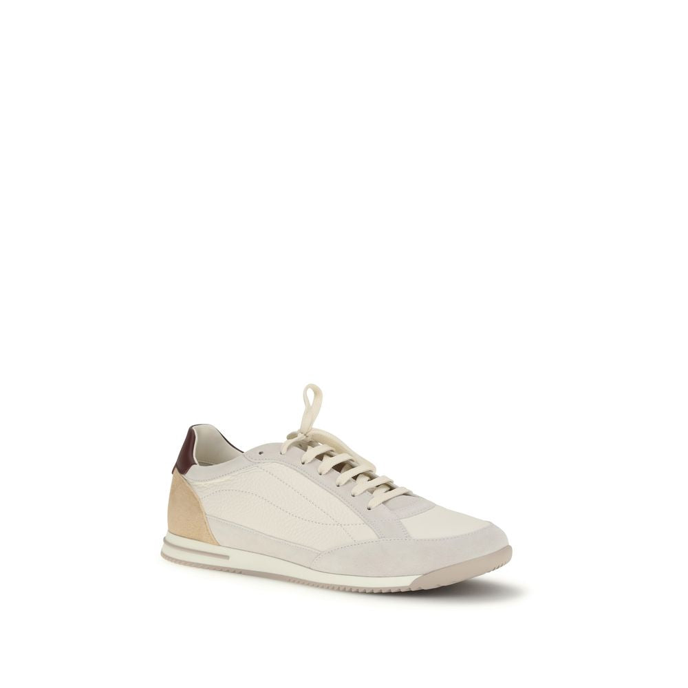 Brunello Cucinelli Beige Calf Leather Bos Taurus Sneakers | Regal Royce
