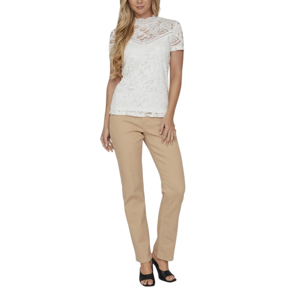 Vila Clothes Cream Polyamide T-Shirt | Regal Royce