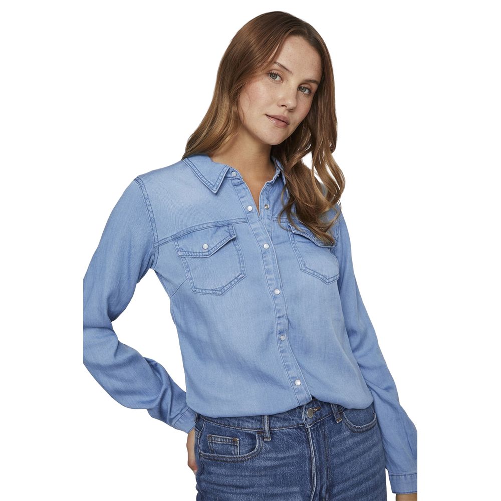 Vila Clothes Light Blue Cotton Blouse | Regal Royce