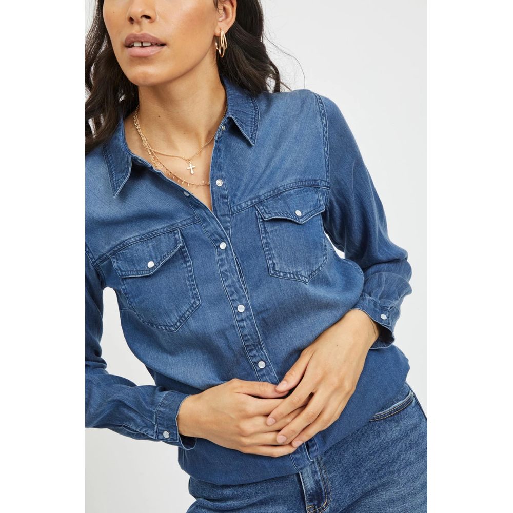 Vila Clothes Blue Cotton Blouse | Regal Royce