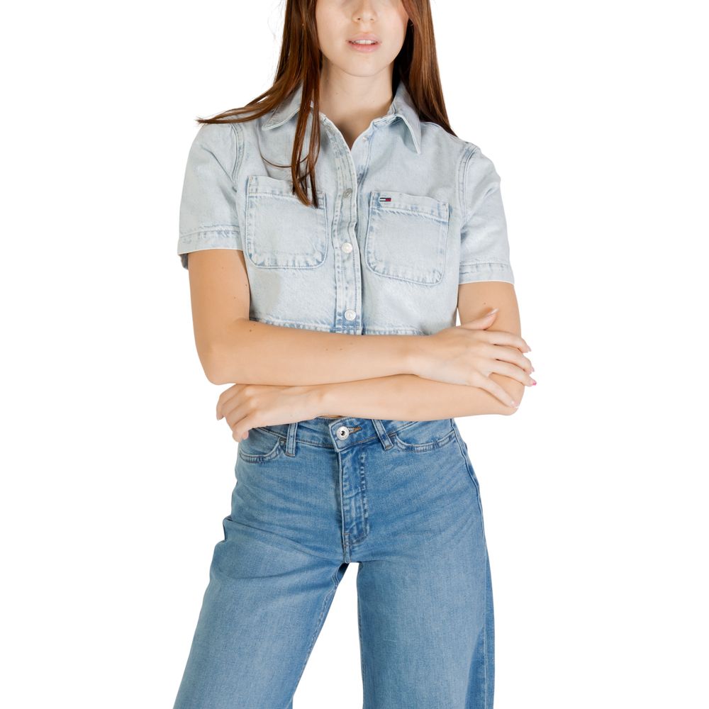 Tommy Hilfiger Jeans Light Blue Recycled Cotton Shortsleeve Shirt | Regal Royce