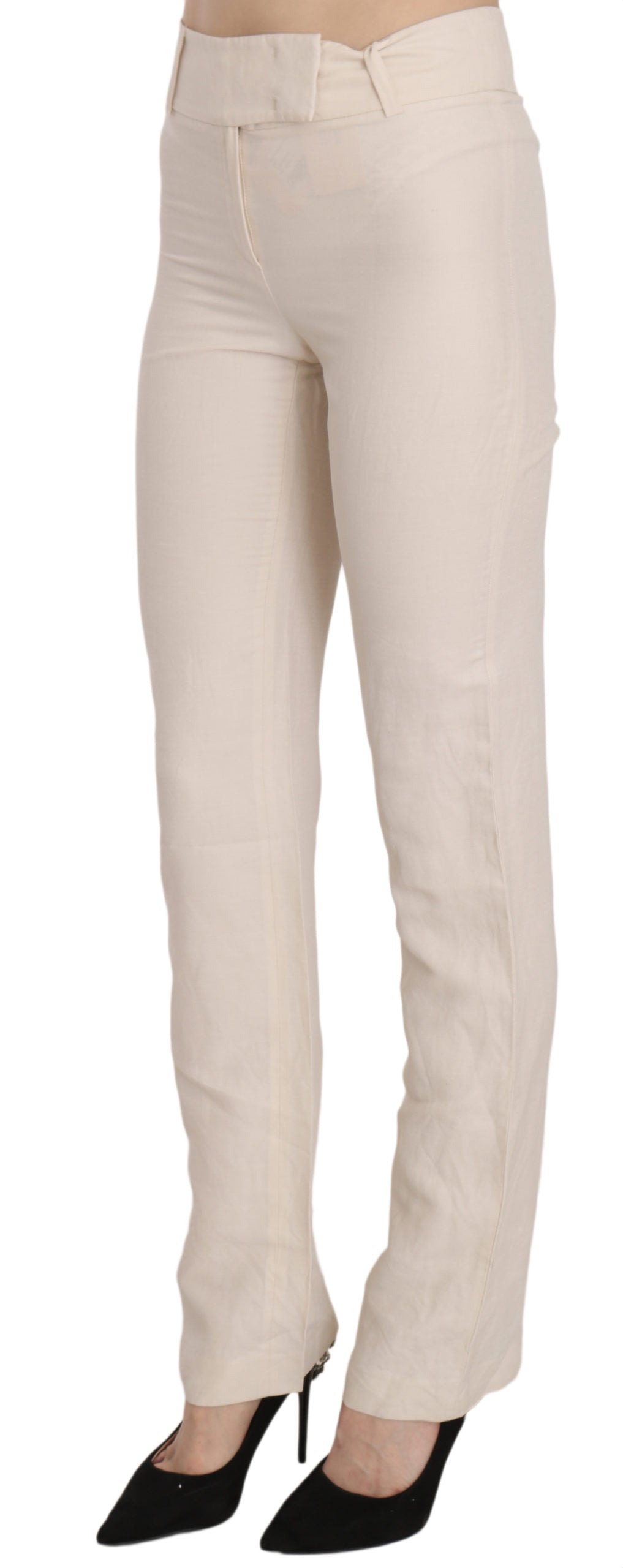LAUREL White High Waist Silk Blend Flared Dress Trousers Pants | Regal Royce