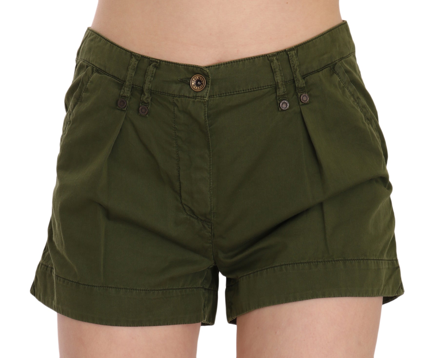 PLEIN SUD Green Mid Waist 100% Cotton Mini Shorts | Regal Royce