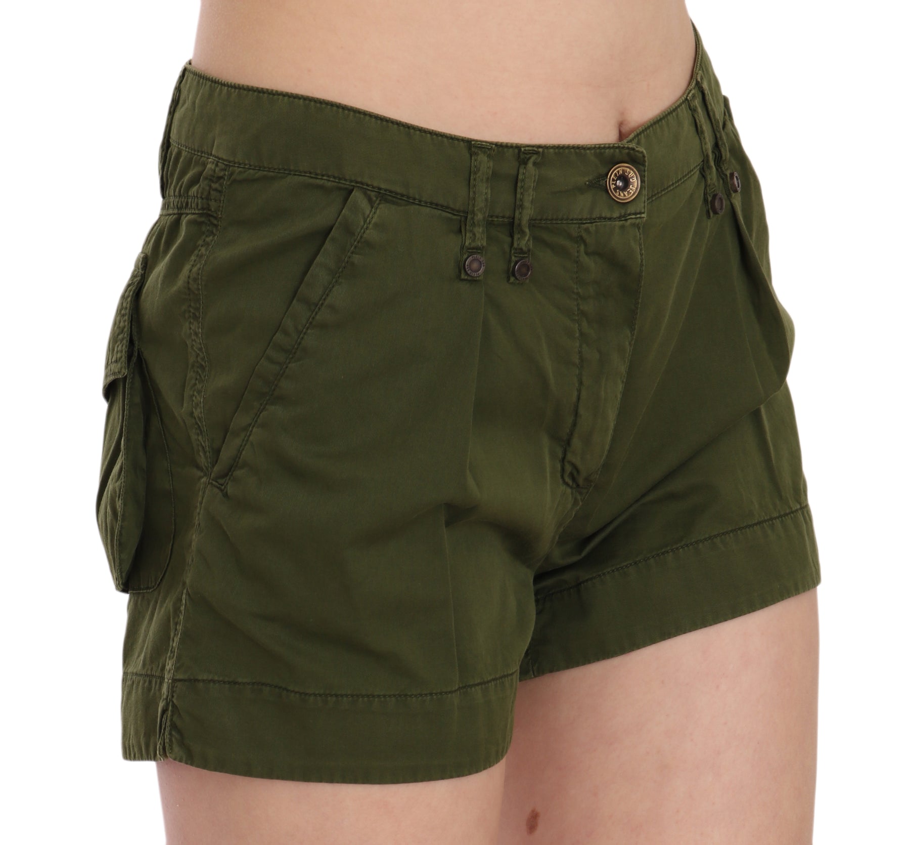 PLEIN SUD Green Mid Waist 100% Cotton Mini Shorts | Regal Royce