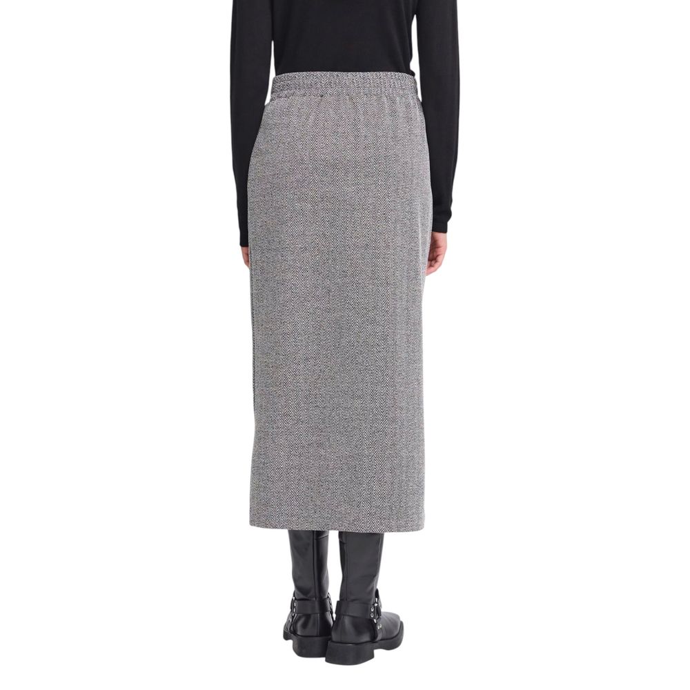 ICHI Black And White Polyester Long Skirt | Regal Royce