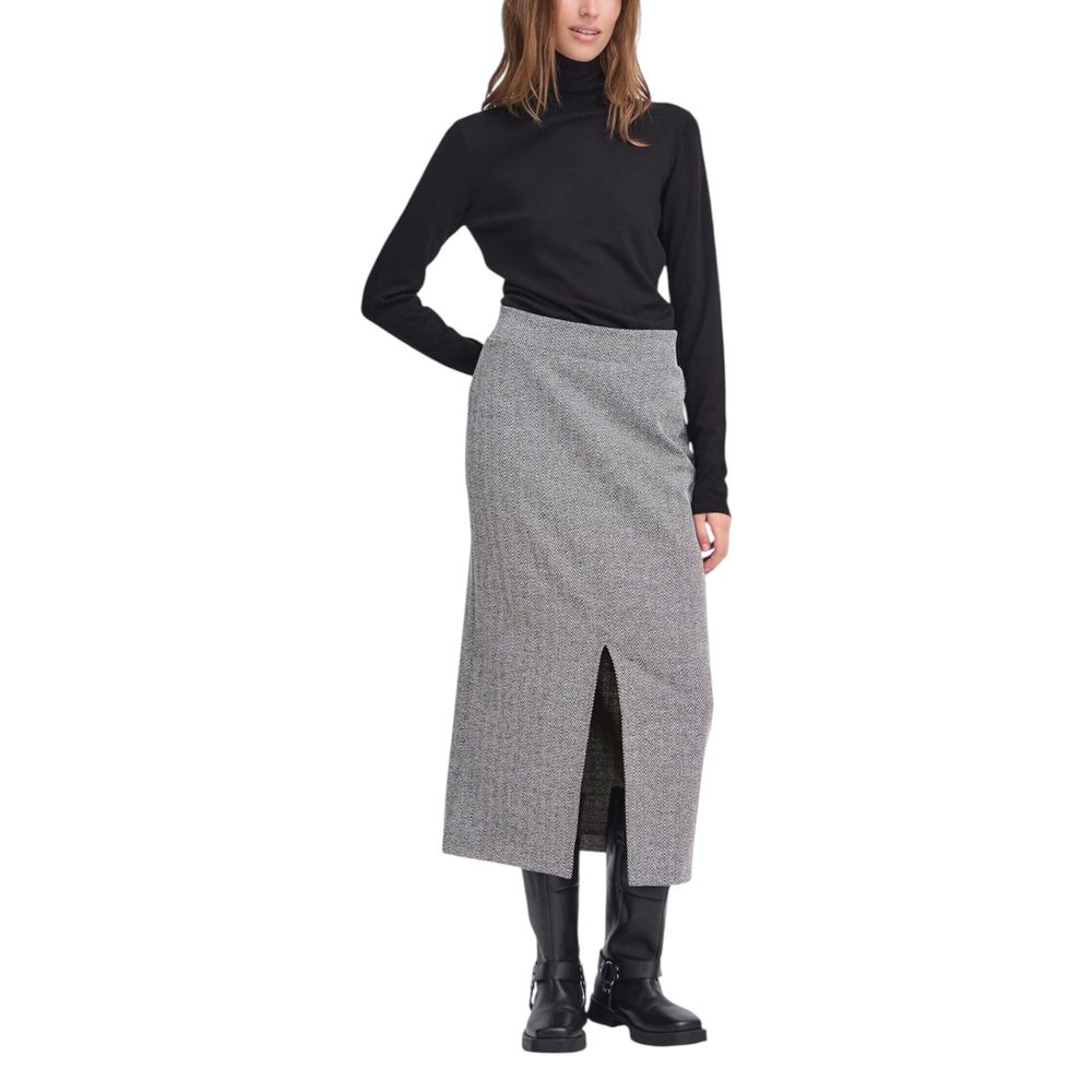 ICHI Black And White Polyester Long Skirt | Regal Royce
