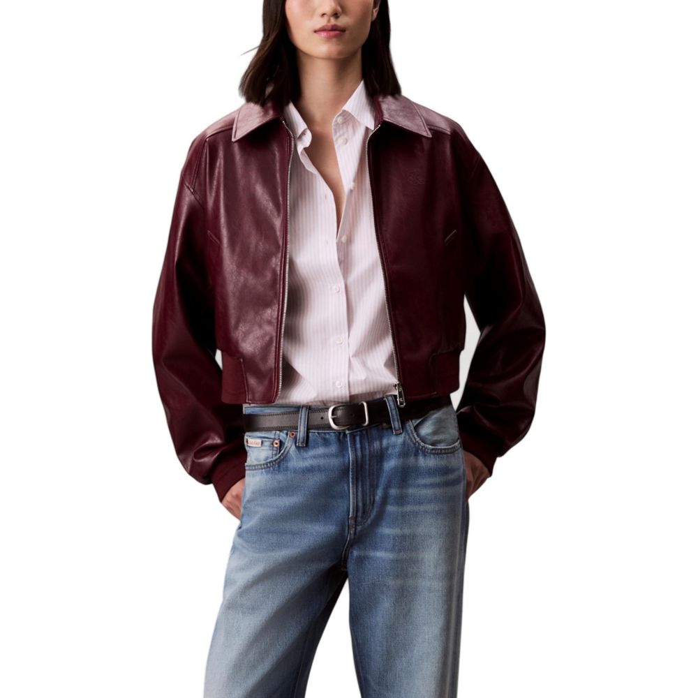 Calvin Klein Jeans Bordeaux Polyethylene Leather Jacket | Regal Royce