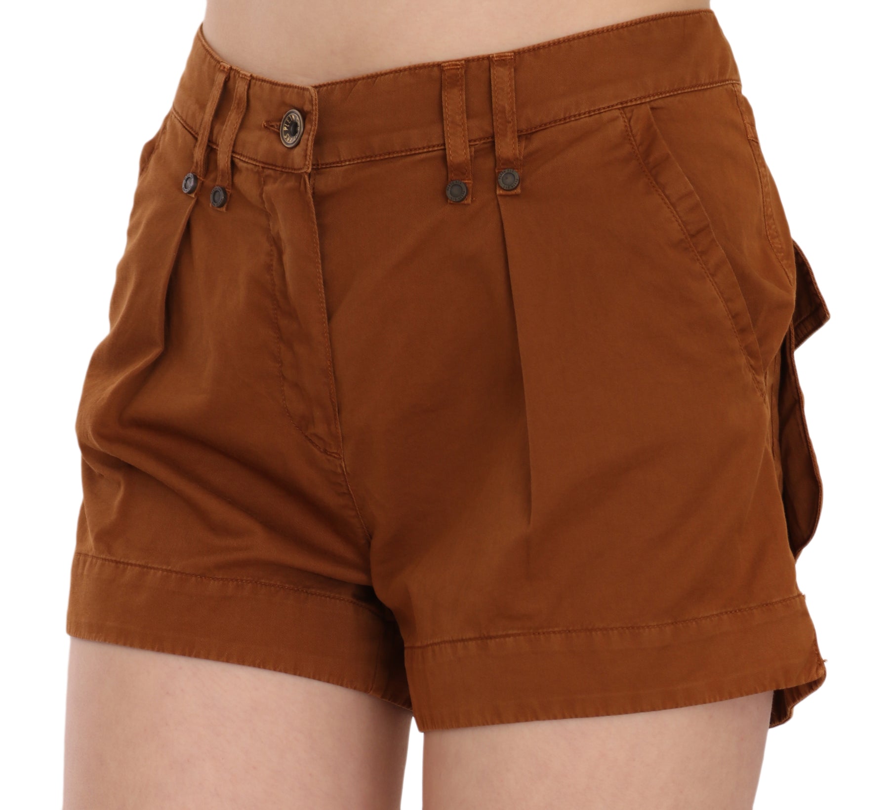 PLEIN SUD Brown Mid Waist Cotton Denim Mini Shorts | Regal Royce