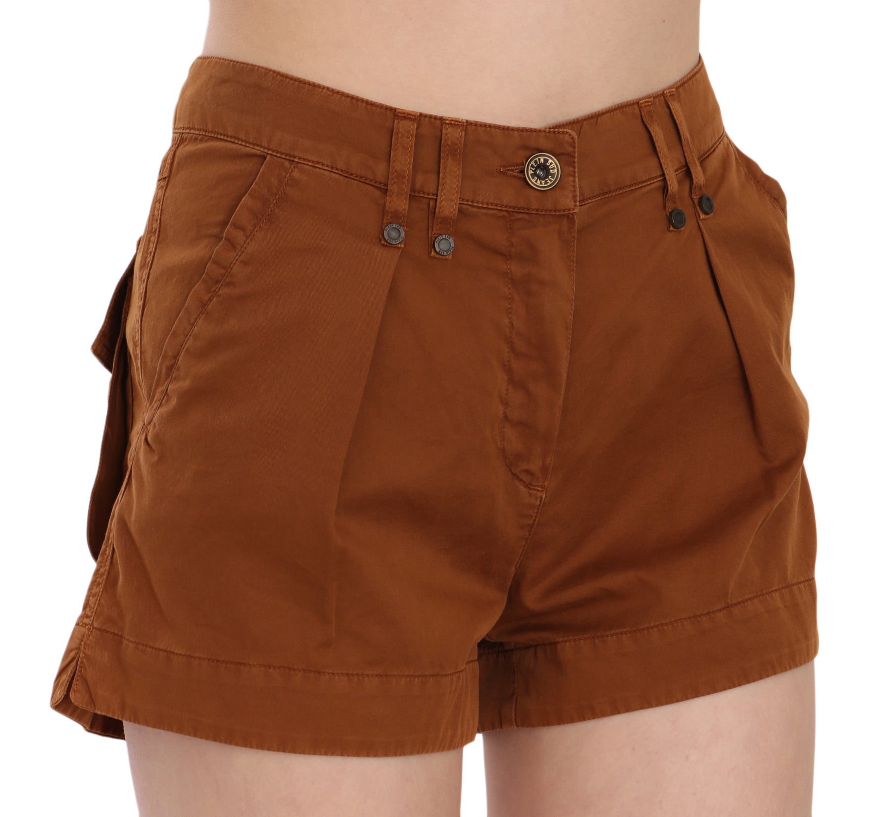 PLEIN SUD Brown Mid Waist Cotton Denim Mini Shorts | Regal Royce