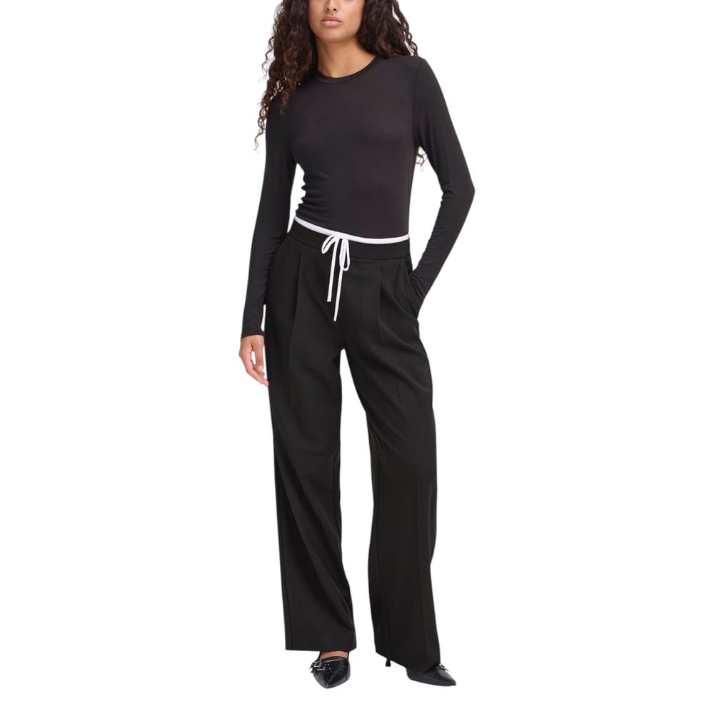 ICHI Black Polyester Pants | Regal Royce