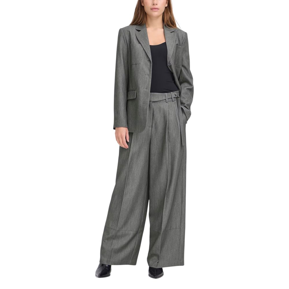 ICHI Gray Polyester Casual Pants | Regal Royce