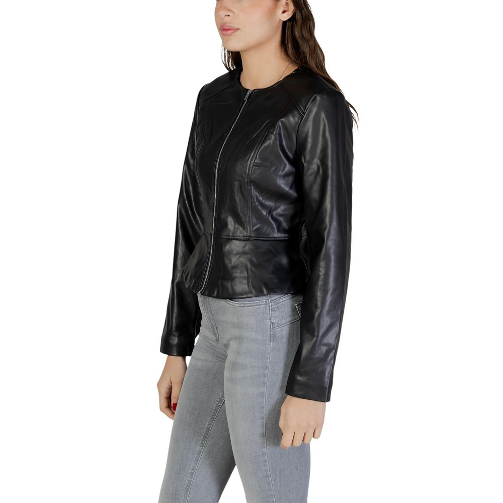 Jacqueline De Yong Black Polyester Leather Jacket | Regal Royce